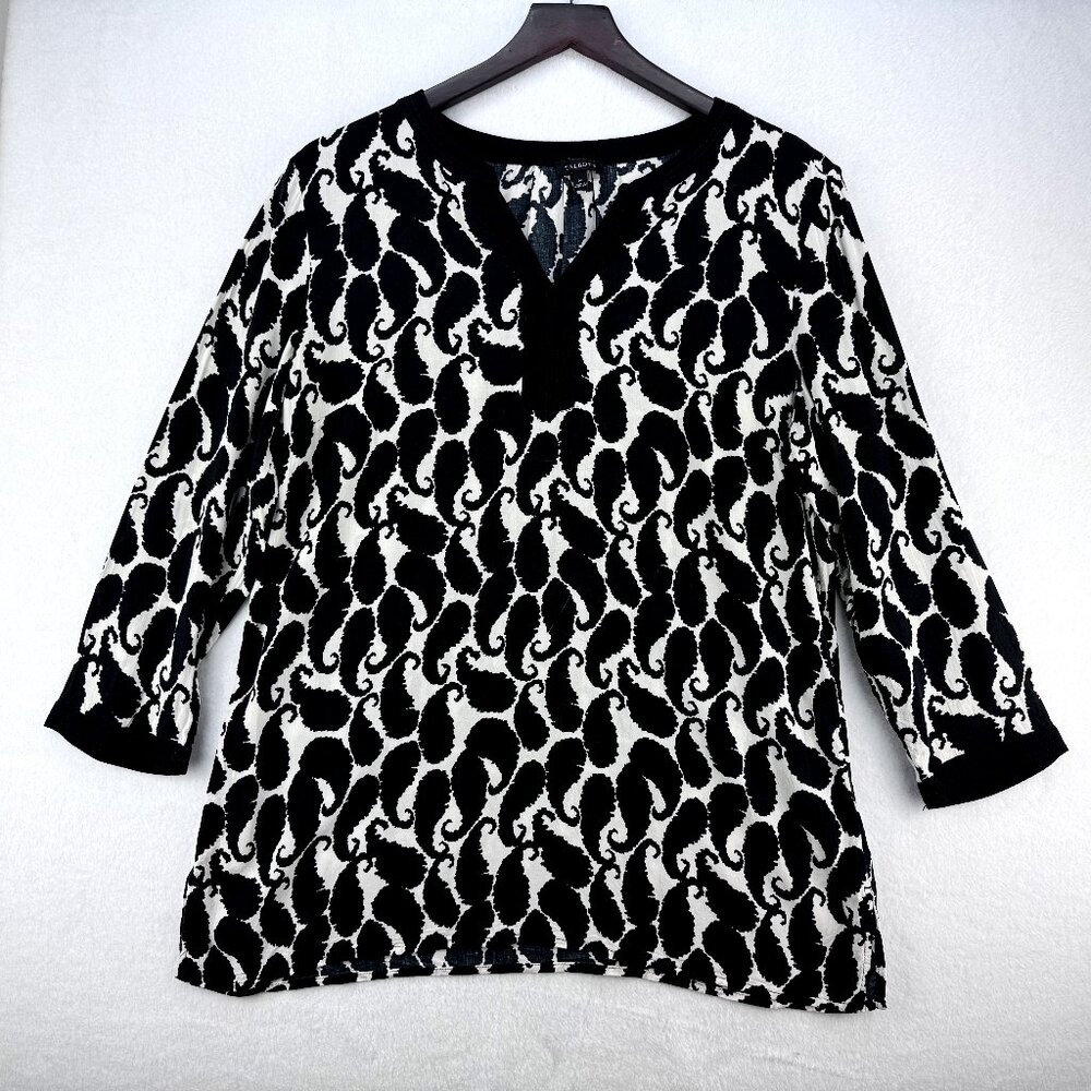 Talbots Lightweight Black and White 3/4 Sleeve Tunic Top - Medium